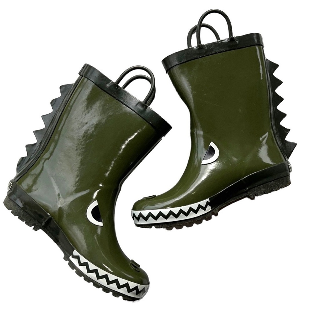 Gymboree green dinosaur rain boots size 13 - Picture 2 of 10